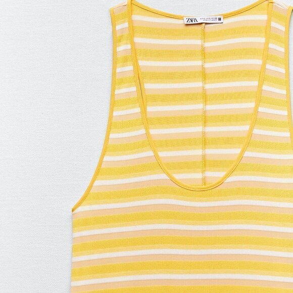 New Zara Striped Yellow Sleeveless Racerback Tank Maxi Dress NWT - Picture 5 of 13